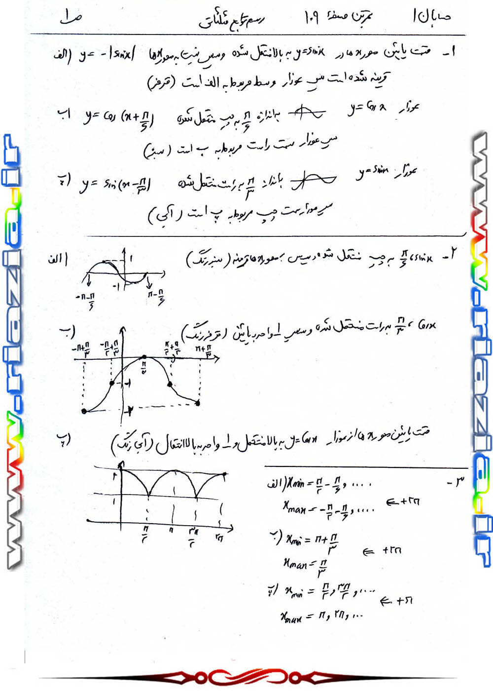 حل مسائل حسابان 1 یازدهم ریاضی صفحه 109
