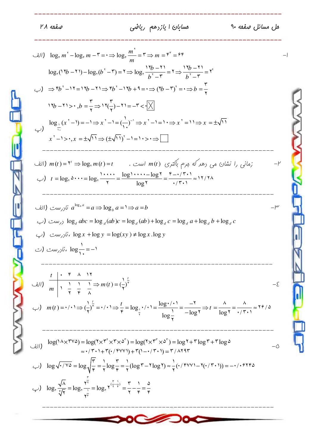 حل مسائل حسابان 1 یازدهم ریاضی صفحه 90